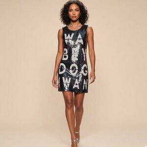 Beau Souci 2018 Silk & Sequin Mini Shift Dress Black Size Large